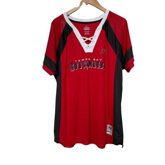Majestic Tampa Bay Buccaneers Women’s 2XL Red NFL Jersey Lace-Up Game Day Casual - Picture 2 of 7